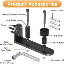 1 Set Adjustable Sliding Barn Door Floor Track - 1 Wall Mounted Roller - Scratch-Resistant Rollers, Flat Bottom, No Groove Barn Door Panels (Installation Tools Included) - Black - View 2