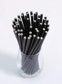 10/25/50/100pcs Black Paper Straws, Disposable Paper Straws, Candy Lollipop Sticks, Suitable For Cocktails, Birthday, BBQ, Events And Celebrations - Black - View 4