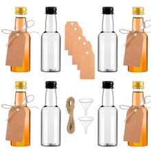 42/5pcs Mini Liquor Bottles,Plastic Empty Bottles,With Golden,Silvery,Black And Rose Screw Cap,And Square Hangtag, Have Funnel And Rope, Small Size Easy To Take Out Of The House Without Taking Up Space, For Weddings,Social Gatherings,Outdoor Camping,Restaurants, Cafes.