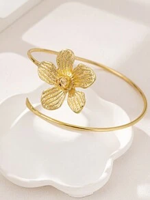 1pc Exaggerated Metal Flower Cuff Bracelet For Women - Golden - View 2