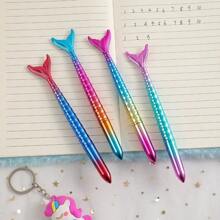 3/5/10pcs Of 0.5mm Black Ink Beautiful Mermaid Series Gel Pens With Full Needle Tube Tips Mermaid Style Signature Brush Writing Water Pen Round Ballpoint Pen Gel Pen Random Color