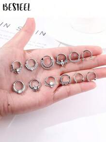 BESTEEL 1 buc inele septum 16G cercei Daith inele nas inel oțel inoxidabil CZ opal cartilaj Helix cercei tragus septum clicker piercing bijuterii
