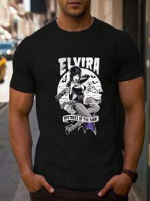 T-shirt de Saint-Valentin pour homme ELVIRA MISTRESS OF THE DARK, 1 pièce, 220 g/m², col rond, décontracté, épais, pur coton