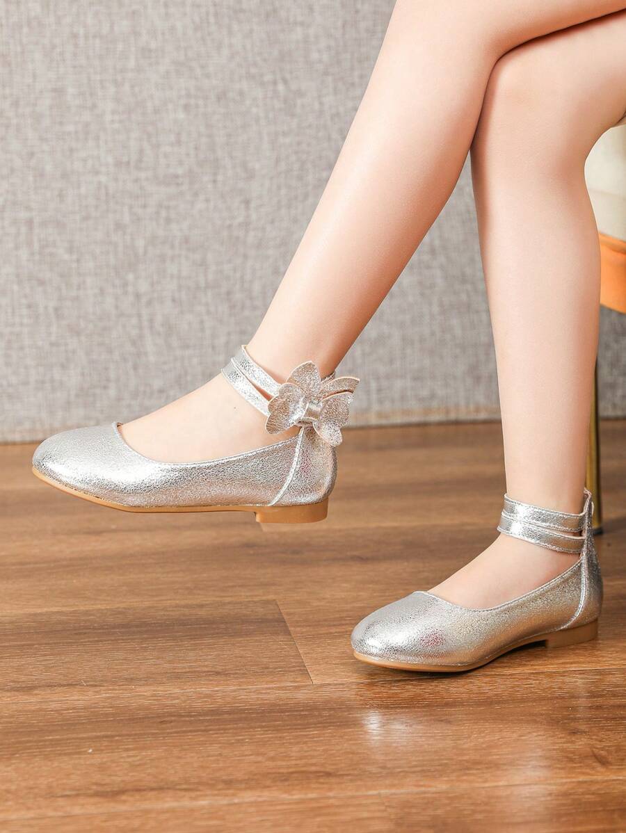 Silver Flat Shoes For Toddler Girls, Children Spring Shoes - Silver - View 1