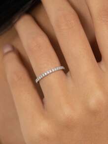 ESBERRY 1 PC 1.4-1.8 MM Round Cut Wedding Band Half Eternity Band Full Circle Diamond Stackable Band Single Prong Wedding Band - Silver - View 7