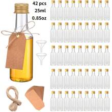 42/5pcs Mini Liquor Bottles,Plastic Empty Bottles,With Golden,Silvery,Black And Rose Screw Cap,And Square Hangtag, Have Funnel And Rope, Small Size Easy To Take Out Of The House Without Taking Up Space, For Weddings,Social Gatherings,Outdoor Camping,Restaurants, Cafes.