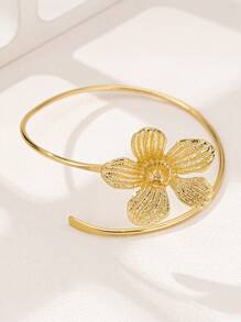 1pc Exaggerated Metal Flower Cuff Bracelet For Women - Golden - View 5