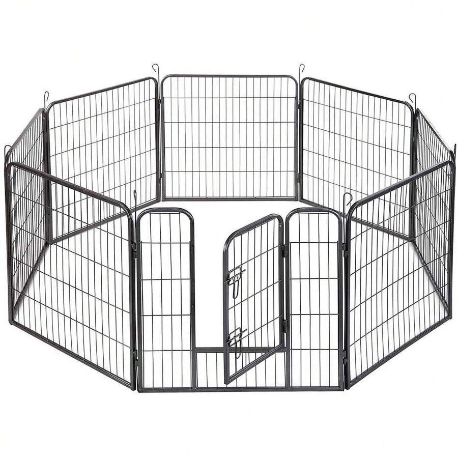 KAPAS Dog Fence & Pet Playpen, Heavy Duty Foldable Metal Dog Pen 32"/28" Height With Door For Outdoor Exercise, Indoor Kennels - Black - View 1