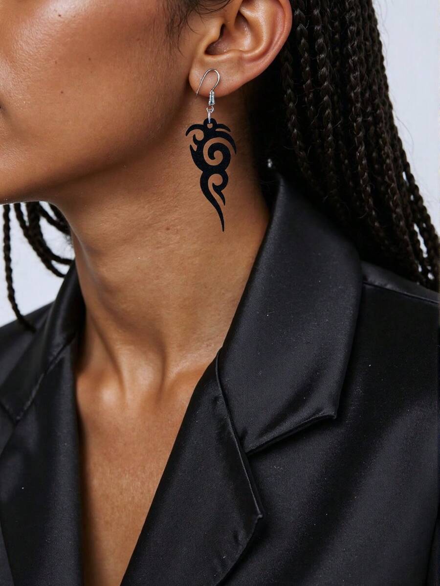1 Pair Flame Shaped Earrings, Women's Party Accessories Black Fashion Flame Earring Pendants