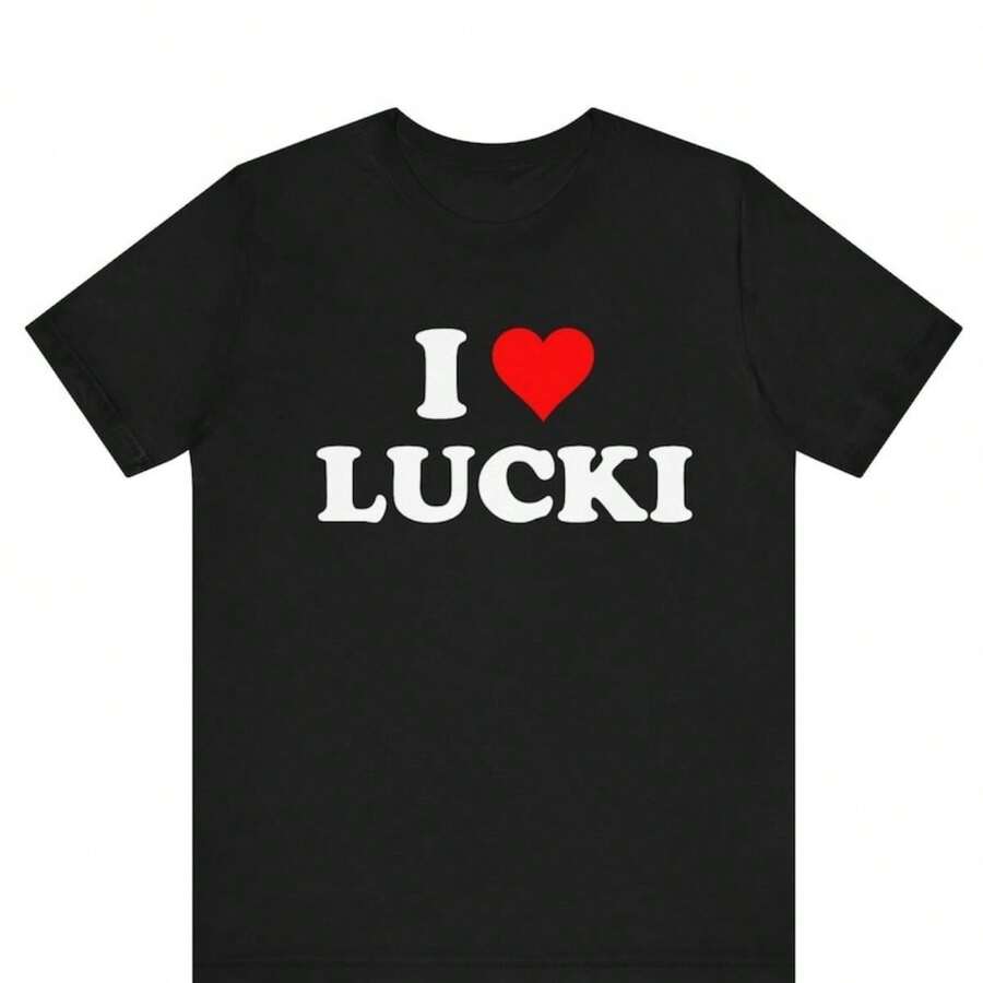 I Love Lucki, Funny T- Shirt, I Heart Lucki, Rapper Graphic , I Love Lucki I Heart Lucki , Red Heart T-Shirt - Black - View 1