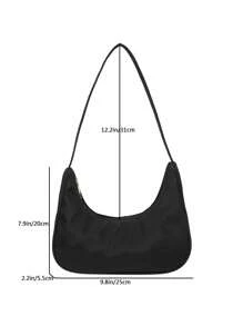 1 件时尚女士新月单肩包，轻便纯色斜挎包，百搭休闲手提包 - 黑色 - 查看 2