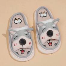 Cuatro estaciones de cáñamo zapatillas de fondo, sin talón de diseño, el perro de dibujos animados de fondo grueso cálido zapatillas de interior, tanto hombres como mujeres, adecuado para el dormitorio del estudiante, las parejas de desgaste, el diseño versátil. - Gris - Ver 3