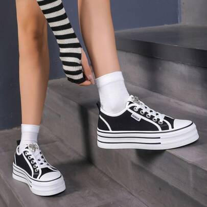 Damskie trampki z płótna, gruba podeszwa, uniwersalne modne, codzienne, sportowe buty