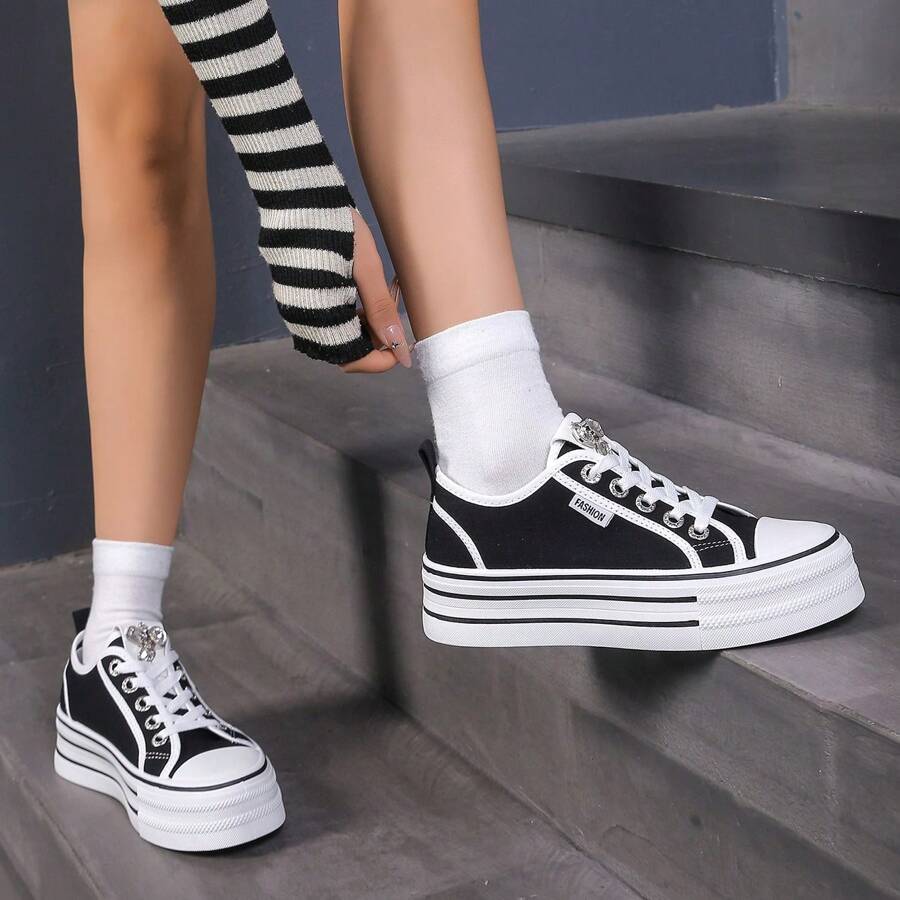 Damskie trampki z płótna, gruba podeszwa, uniwersalne modne, codzienne, sportowe buty