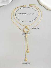 Collar largo en forma de Y con cadena de serpiente de diseño minimalista, estilo europeo - amarillo dorado - Ver 5