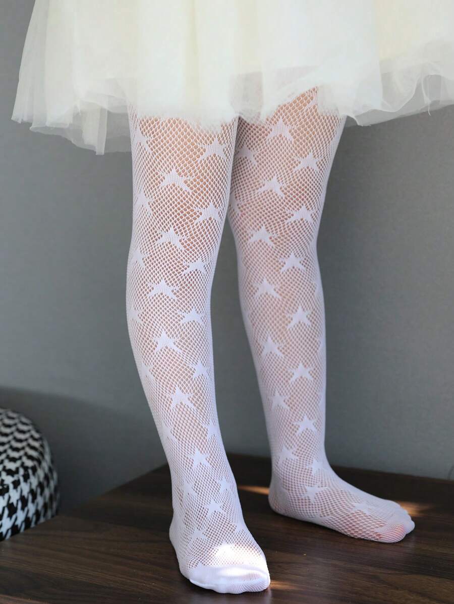1pc Newborn/Infant Girls Star Pattern Fishnet Tight Leggings, Spring/Summer