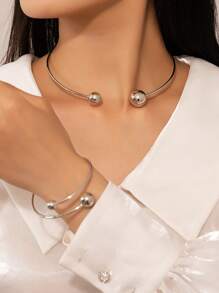 1 套女士球形手镯和球形项链，日常佩戴个性化珠宝套装