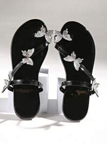 Sandali infradito da donna con decorazioni di strass a forma di farfalla 3D, adatti per l'uso esterno, casual, vacanze, feste, alla moda