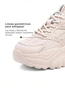 Zapatillas deportivas multifuncionales de mujer , Zapatillas deportivas de mujer , Zapatillas deportivas de PU , Zapatillas para correr de suela gruesa con aumento de altura , Zapatillas deportivas de plataforma de mujer cómodas y a la moda - Negro - Ver 8