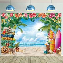 Tropical Paradise Photo Backdrop - 1 Piece Beach And Palm Leaf Design For Hawaiian Themed Parties And Photo Shoots