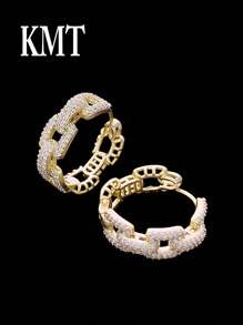 KMT 2pcs Copper Zirconia Geometric Chain Luxurious Creative Design Women's Fashion Hoop Earrings Gift Box, Suitable For Valentine's Day, Daily Date, Party Event