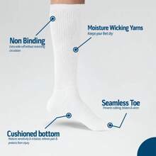 6 Pairs Diabetic Socks Over The Calf - Knee High Premium Cotton Socks Men's Size 10-13 Big & Tall Size 13-16 - 白色 - 查看 4
