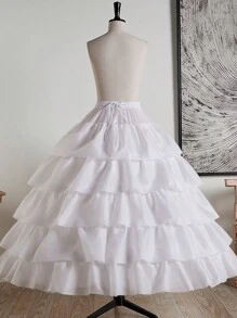 1 chiếc đầm cưới dài chấm đất màu trắng dành cho nữ, kiểu dáng xếp nếp bồng bềnh, có khung váy điều chỉnh được, phù hợp cho đám cưới, tiệc chiêu đãi, liên hoan hoặc ngày lễ tình nhân. - trắng - Xem 6