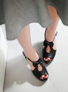 Black Bowknot Open Toe Sexy High Heel Sandals, Waterproof Platform, Spring Summer Autumn New - Black - View 3