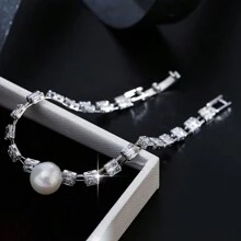 1pc Luxury Sparkling Cubic Zirconia Bracelet, Fashionable Bestselling Gift For Valentine's Day,Mom,Mother,Mother's Day,Gift
