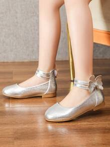 Silver Flat Shoes For Toddler Girls, Children Spring Shoes - Silver - View 3