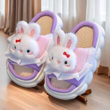 Conejo de piel y diseño de piel otoño y zapatillas de invierno para hombres y mujeres, hogar cálido interior y exterior zapatillas de invierno - Morado - Ver 1