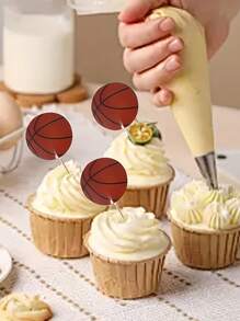 24pcs/48pcs/72pcs Football Cupcake Toppers, Black White Football Cupcake Toothpick Topper, Vibrant Sport Theme Decor, For Birthday Cakes Sports Theme Parties Supplies