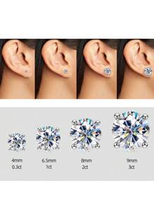 XUJIA 1Pair 3mm/4mm/5mm/6.5mm/8mm/9mm/10mm/11mm Classic Round Moissanite Stud Earrings For Women 925 Sterling Silver Stud Earrings D Color VVS1 Gemstone Jewelry Gifts