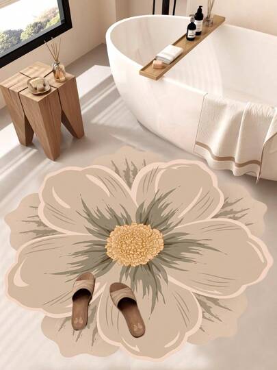硅藻泥花形浴室垫 - 防滑速干吸水浴室垫，编织硅藻泥地垫，独特花卉图案，柔软防滑底部，适用于浴室入口