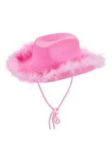 Womens Cowboy Hat, Adult Solid Color Furry Trim Wide Brim Hat Female Cap For Dating Party