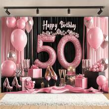 50th Birthday Party Backdrop - Polyester Fabric Banner, Suitable For Celebration Events And Holidays - 1pc - View 4