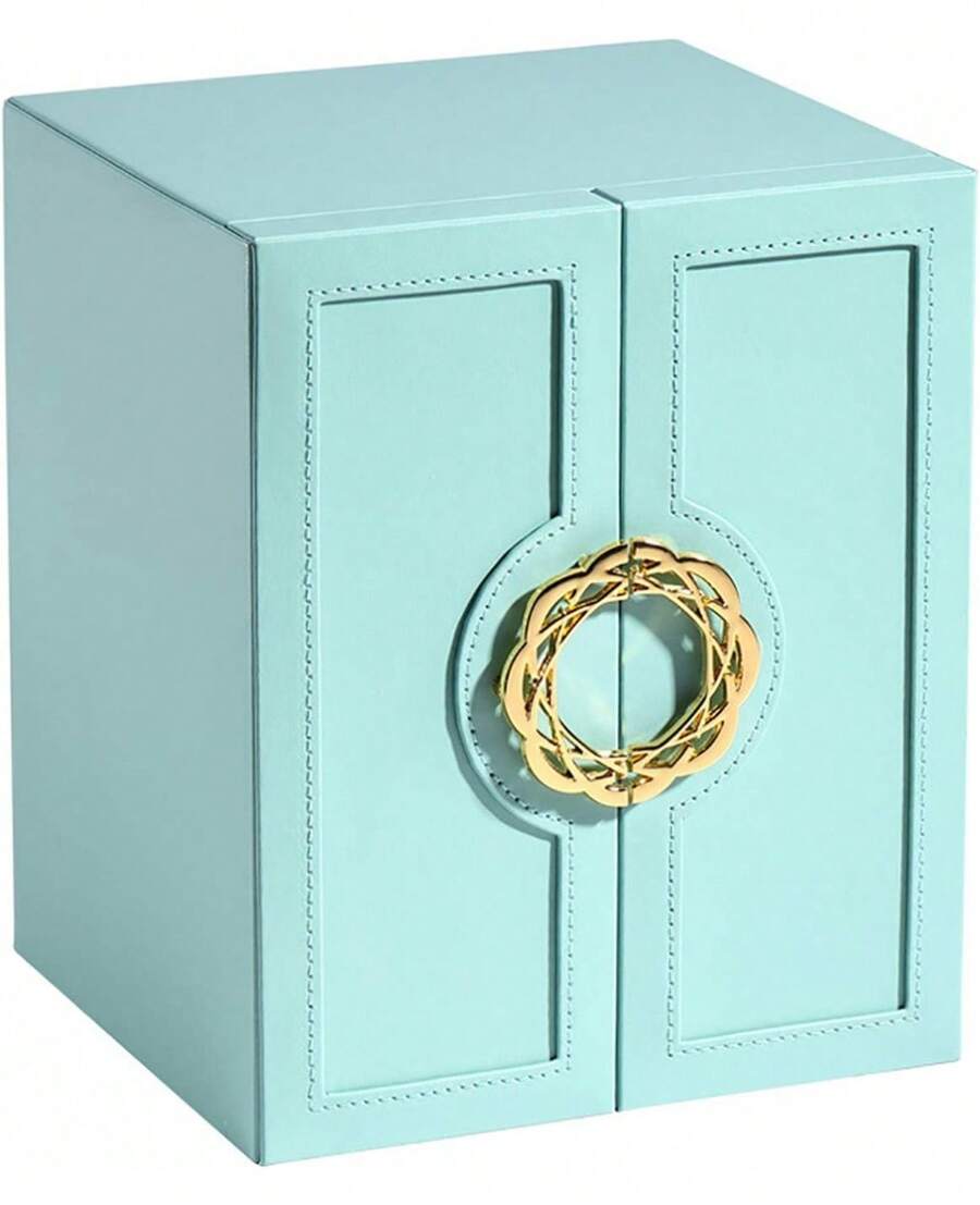 Large Faux Leather Jewelry Organizer Box With 5 Drawers - Elegant Storage Solution For Women And Teen Girls - 黑色 - 查看 1