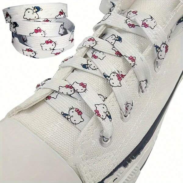 Sanrio 2pcs/Set Sanleo Hello Kitty Cartoon Pattern Shoelace Casual Elastic Printed Shoelace Can Hand Kulomi Yuogui Dog Washing Party Small Gifts Shoe Decoration Accessories, Creative Hobby Collection Gifts, Suitable For High And Low Sneakers Canvas Shoes Shoes Small White Shoes, Light And Beautiful, Theme Party Dress Up Accessories Choice, Excellent Birthday Holiday Party Dress Up Accessories Good Friend Gifts
