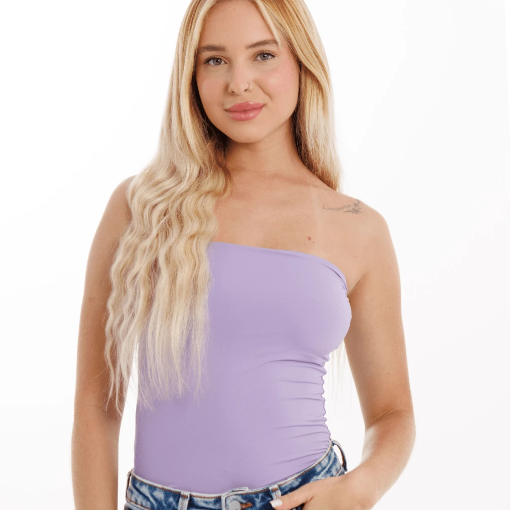 Women's Basic Tube Top, Strapless, Long, Double Polyamide Tube Top, Without Pads - Red Violet - View 1