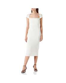 Midi Dress Square Neck Short Sleeves Bodycon Women White Dresses - 白色 - 查看 1