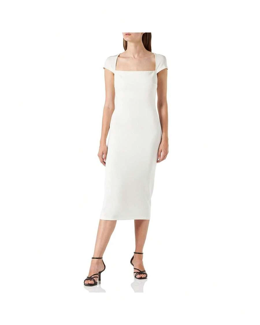 Midi Dress Square Neck Short Sleeves Bodycon Women White Dresses - 白色 - 查看 1