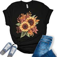Womens Fall Vintage S Sunflower Tshirt Cottagecore Floral Graphic Tee Wildflower Shirts.