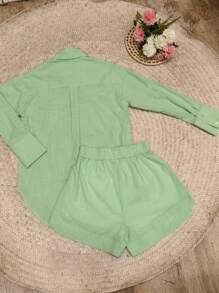 2pcs Shirt And Shorts Set - Olive Green - View 4