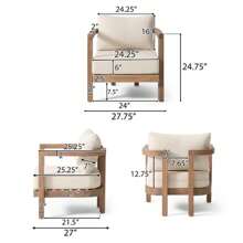 Outdoor Acacia Wood Patio Club Chair, Patio Furniture,Waterproof Thick Cushion Deep Seating For Porch, Garden, Backyard, Balcony, Weight Capacity 400lbs, Brown Wash, Beige Cushion - 米色 - 查看 5