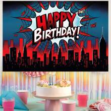 1pc Spider Superhero Happy Birthday Polyester Photo Background Banner, Multi-Size, Polyester Material Makes, Suitable For Indoor/Outdoor Decoration, Home, Garden, Yard Decoration Polyester Material Cake Table Photo Background Party Celebrations The Perfect Birthday Gift In - Multicolor - View 6
