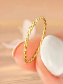 1pc S925 Sterling Silver Minimalist Twisted Rope Ring, Versatile Jewelry Gift For Women & Girls - Gold - View 2