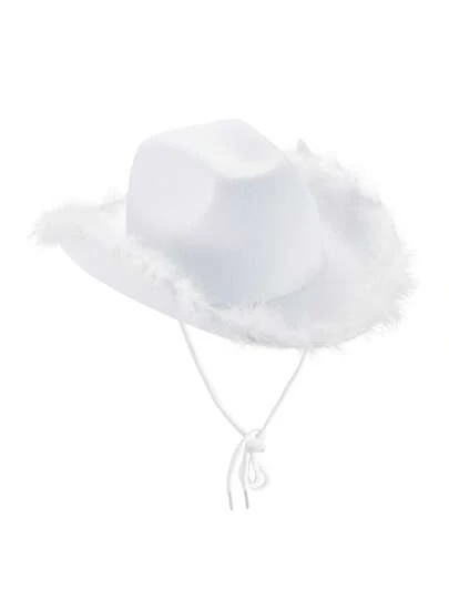 Womens Cowboy Hat, Adult Solid Color Furry Trim Wide Brim Hat Female Cap For Dating Party