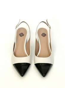Women's Pumps Block Heel Narrow Toe Black Open Back Light Beige Heel - màu đen - Xem 6