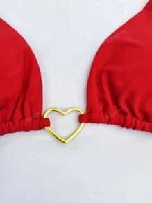 Conjunto de bikini 2024 de tejido de nailon con tirantes de contraste de color en forma de corazón, para mujeres, traje de baño para playa, resort y spa
