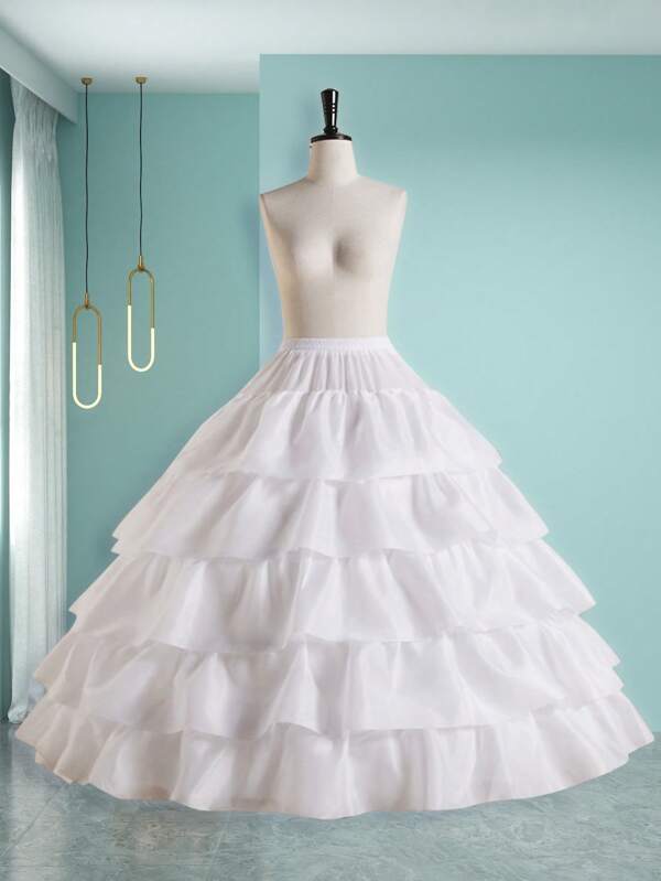 1 pieza Vestido de novia con volantes y manga extra abultada de longitud hasta el piso con falda de aro ajustable, color blanco, apto para boda, banquete, fiesta